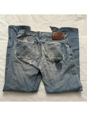 Evisu Light Wash Selvedge Distressed Denim Jeans Chewed Details 32 Japan